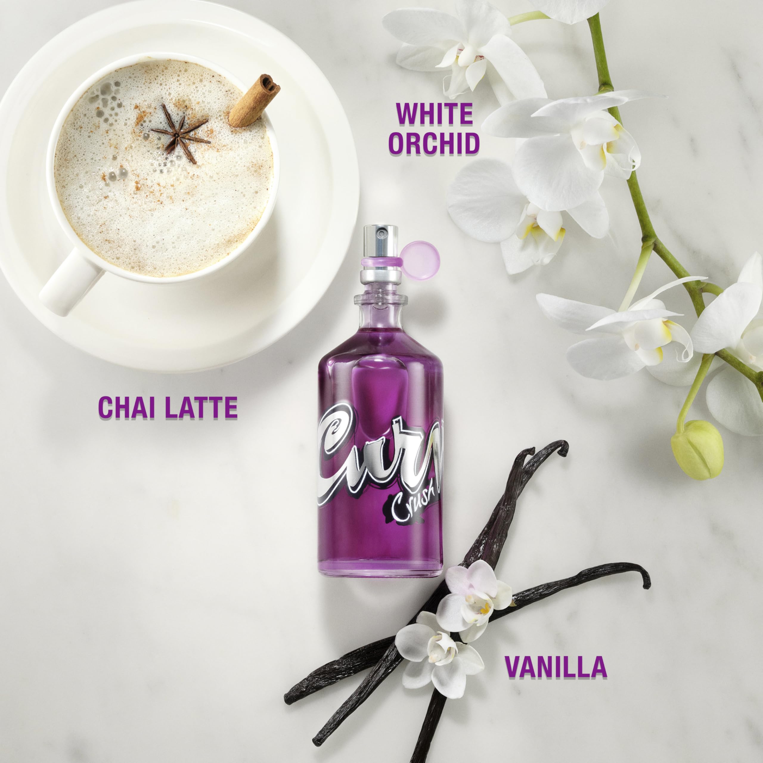 Curve Crush: notas iniciales de chai, orquídea blanca y vainilla.