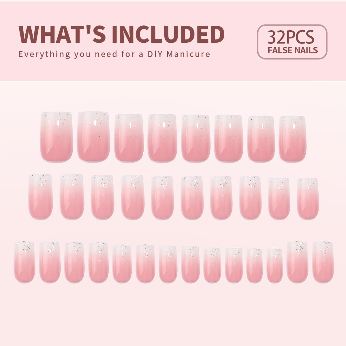 Curvlife Bling Uñas Postizas de Forma Ataúd, kit incluye limas y adhesivos Jelly Glue.