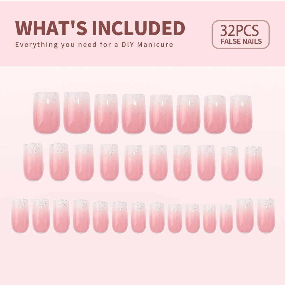 Curvlife Bling Uñas Postizas de Forma Ataúd, kit incluye limas y adhesivos Jelly Glue.