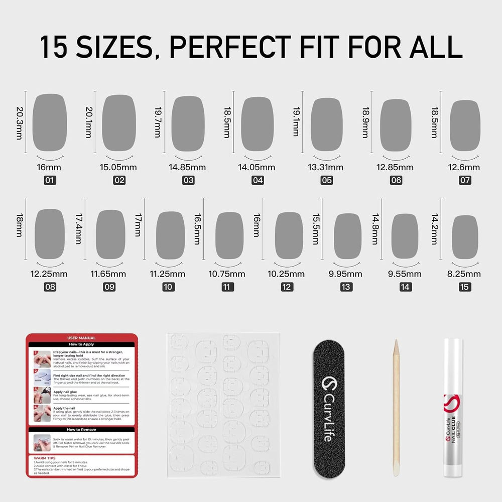 Curvlife Bling Uñas Postizas de Forma Ataúd, material gel suave y flexible.