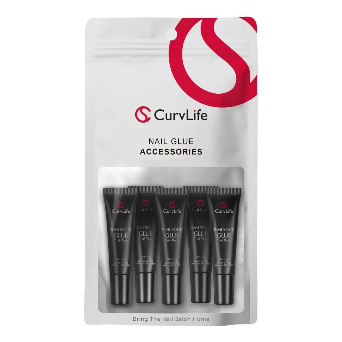 CurvLife pegamento uñas semisólido 2g, 5 unidades, adhesión duradera para uñas postizas.