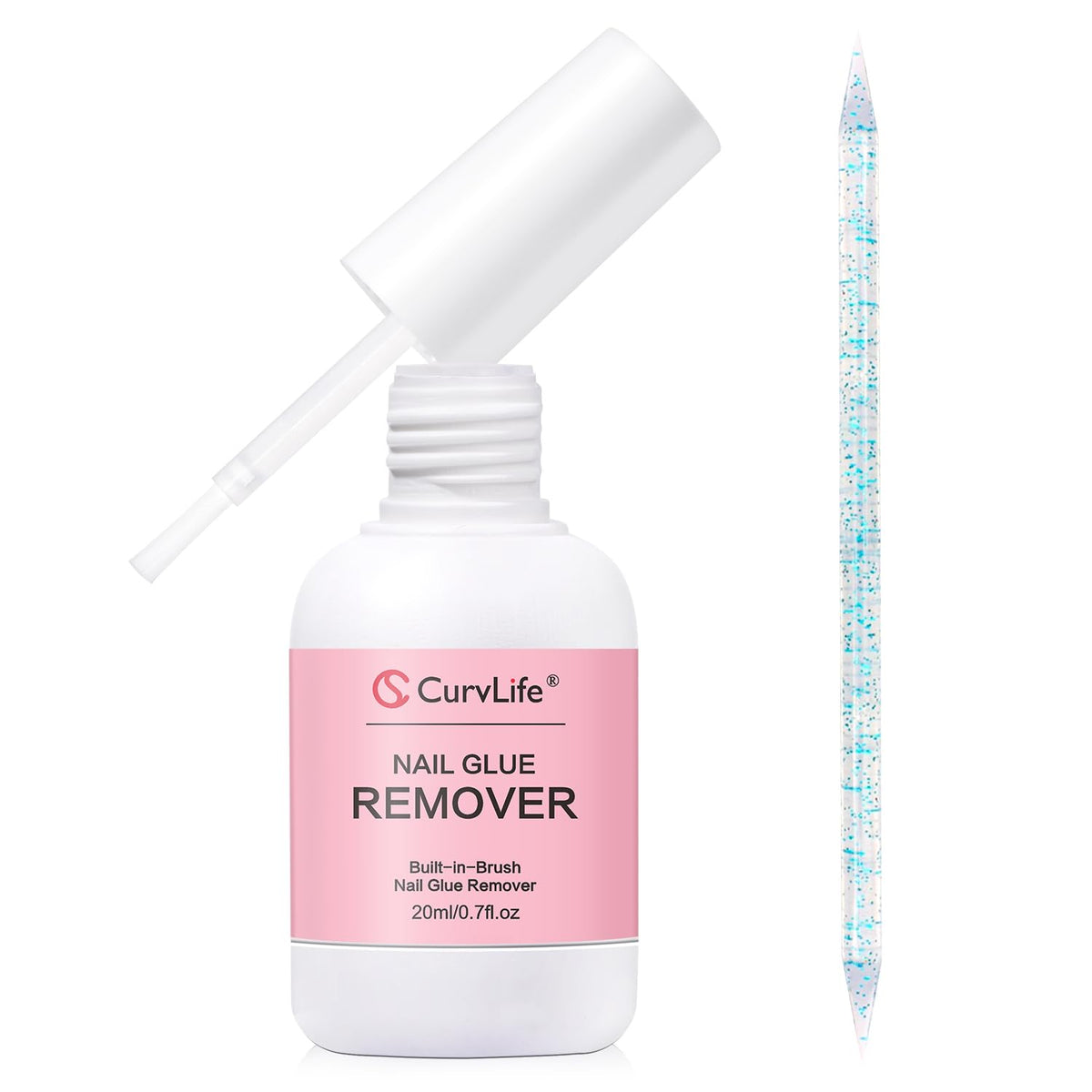 Curvlife quita pegamento de uñas con brocha para un despegado suave.