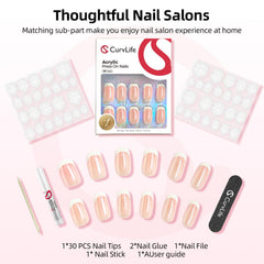 CurvLife detalle de diseño Aurora Frances Apricot para uñas cortas
