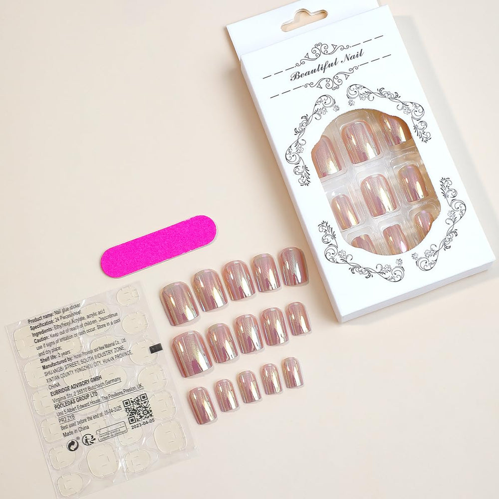 Curvlife uñas durazno, diseño corto cuadrado, ideal para eventos.
