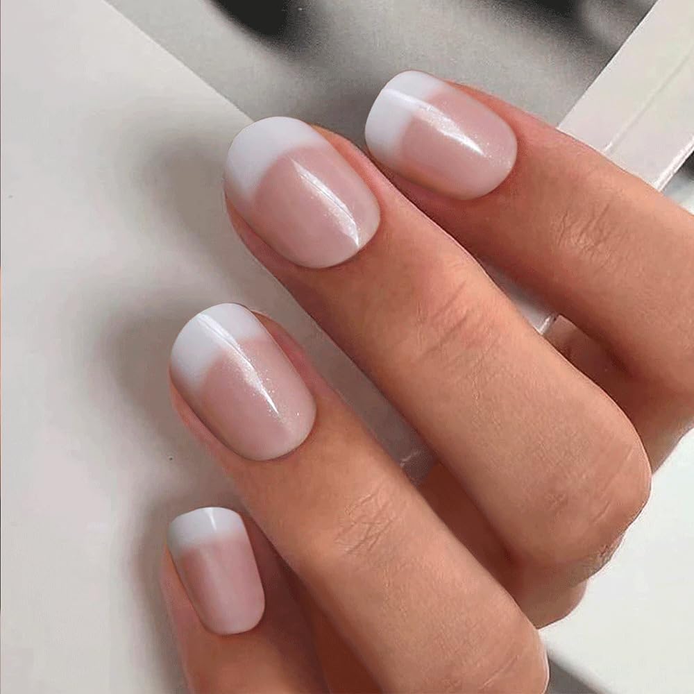 CurvLife uñas postizas frances corto-cuadrado apricot, diseño elegante para uso diario.