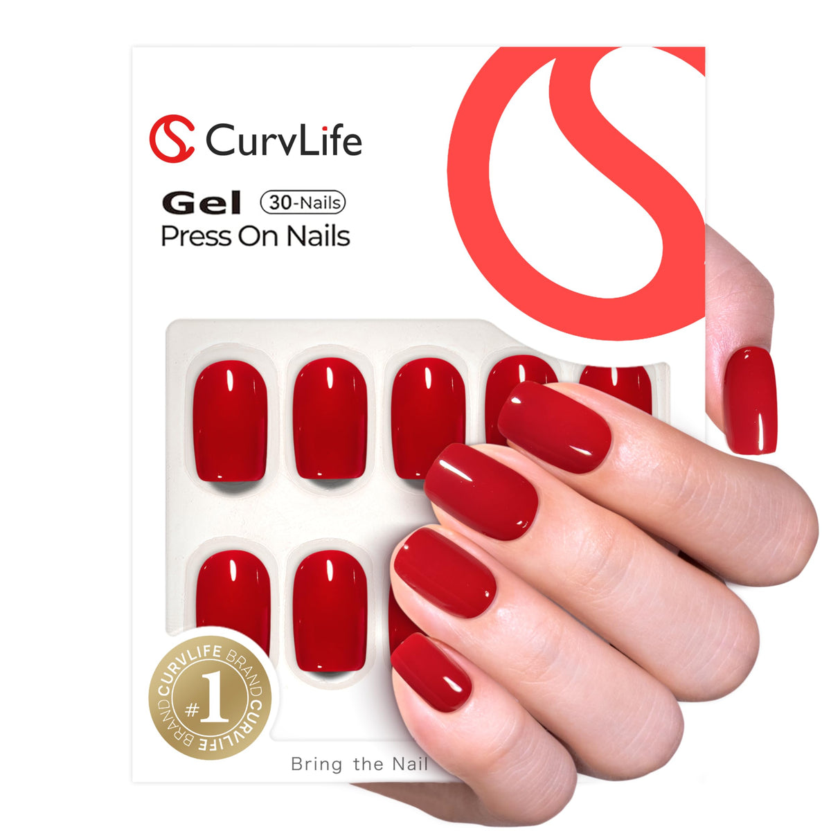 CurvlLife uñas prensadas gel suave, claro y rojo, acabado brillante para Navidad.
