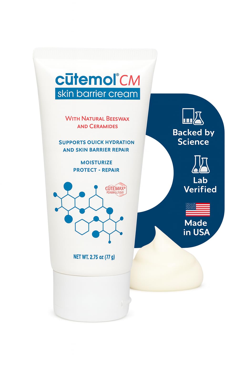 Cutemol CM crema emoliente en frasco que hidrata y protege la barrera cutánea.