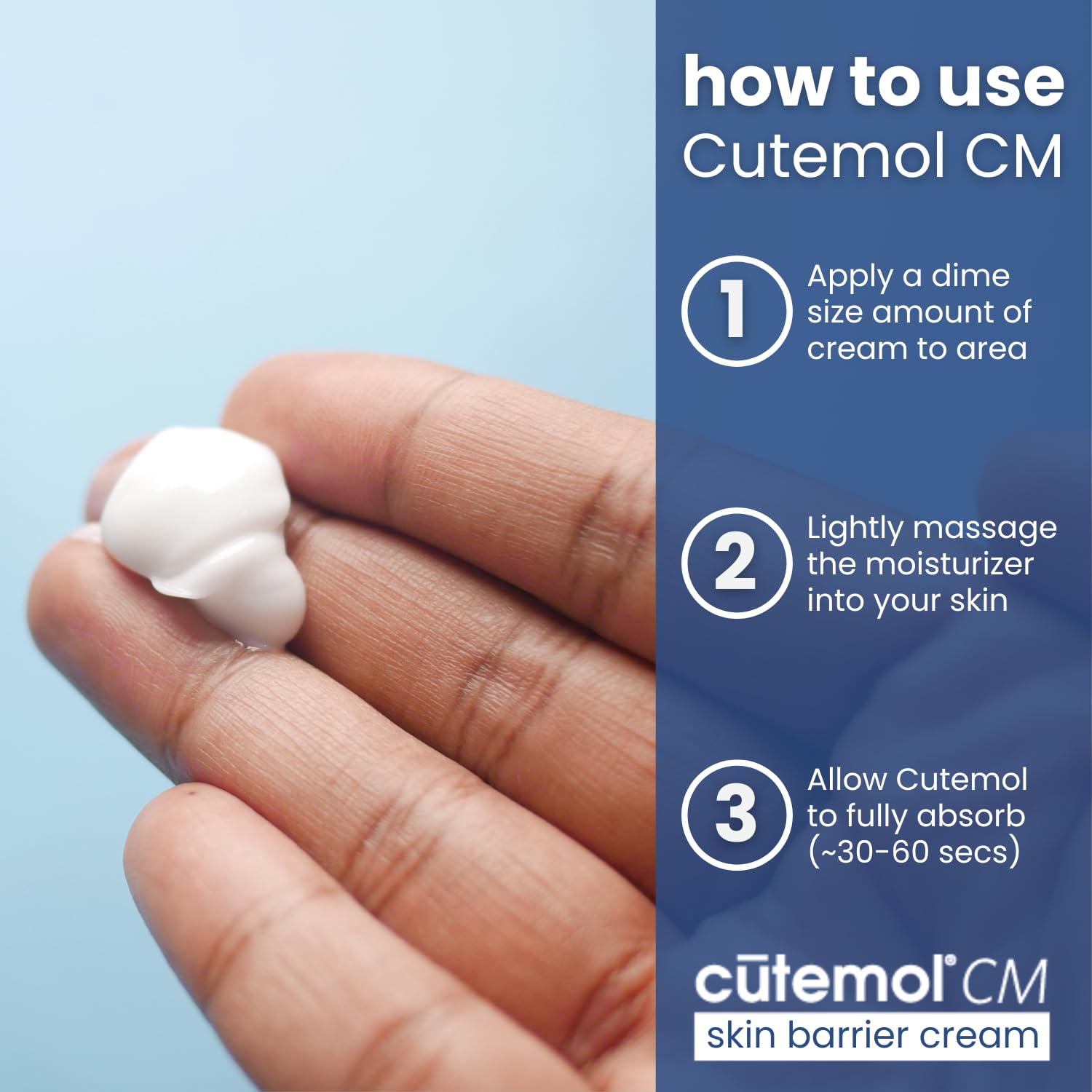 Textura cremosa de Cutemol CM sin fragancia para piel sensible.