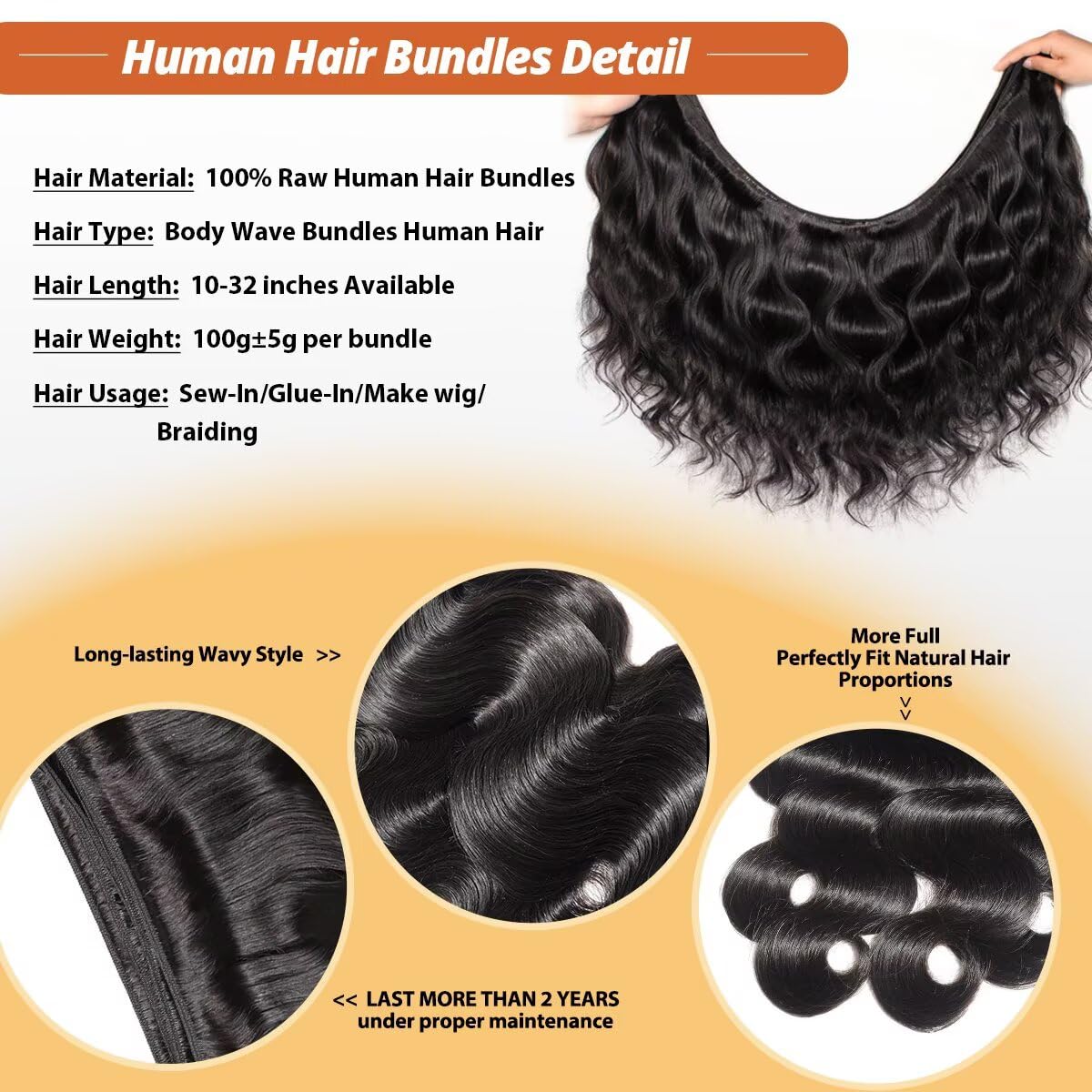 Cuzuzu Mechones Body Wave de 22 pulgadas, mezcla natural con tu melena