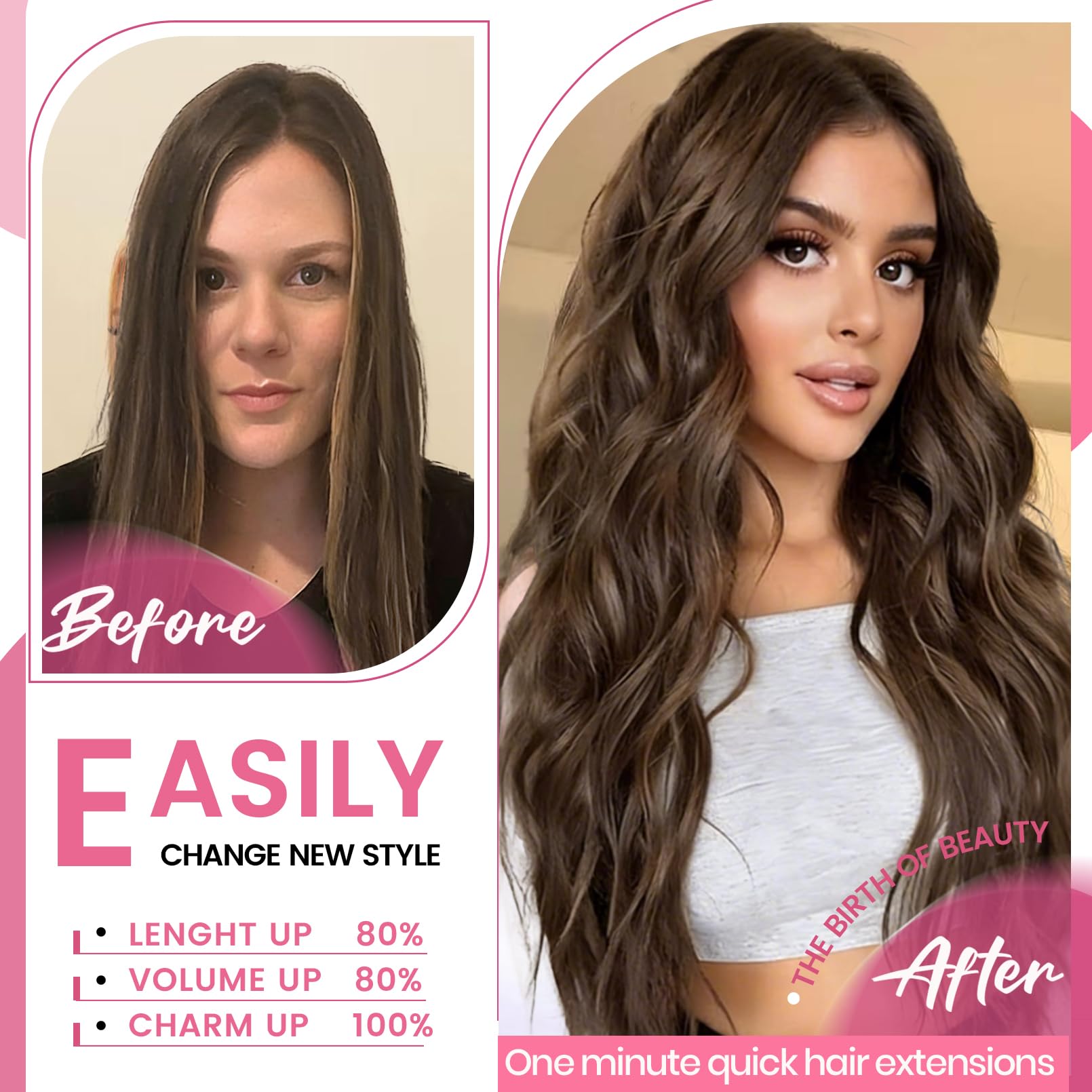 CWRDK extensión Remy natural 20 pulgadas para densidad y textura suave.