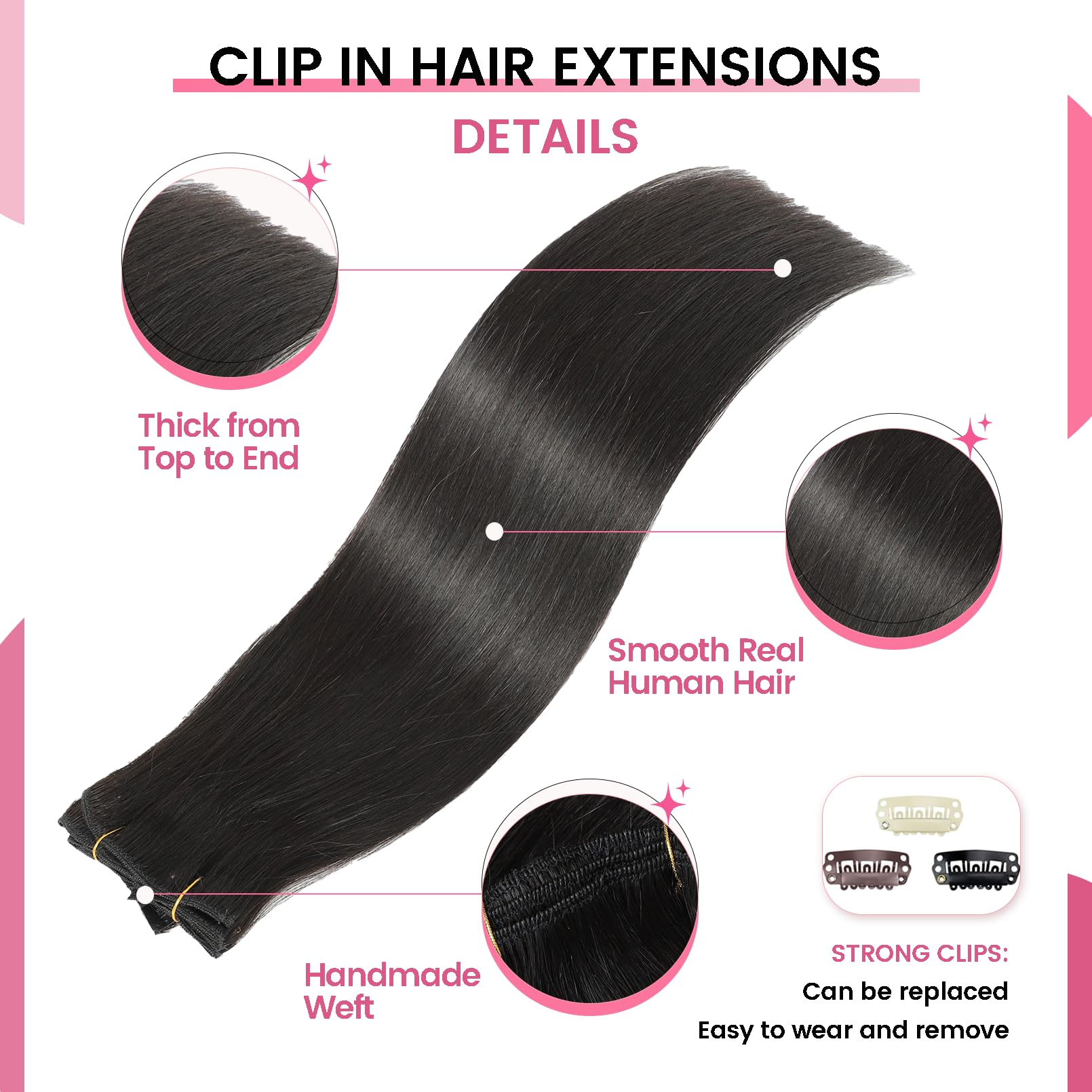 CWRDK extensión Remy natural de 20 pulgadas, longitud visible para una apariencia completa.