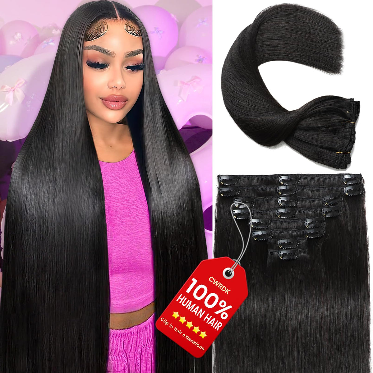 Extensiones CWRDK de pelo Remy natural con prendedores, volumen instantáneo para diario.
