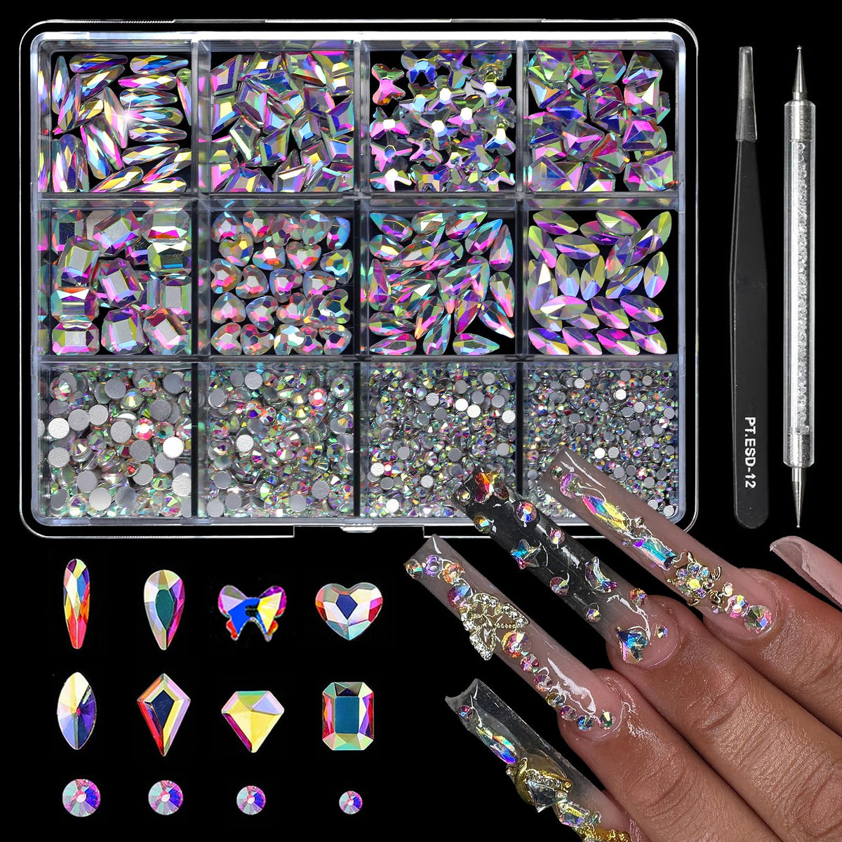 Cycullinyt cristales uñas 1660pcs AB con 8 formas para diseños llamativos