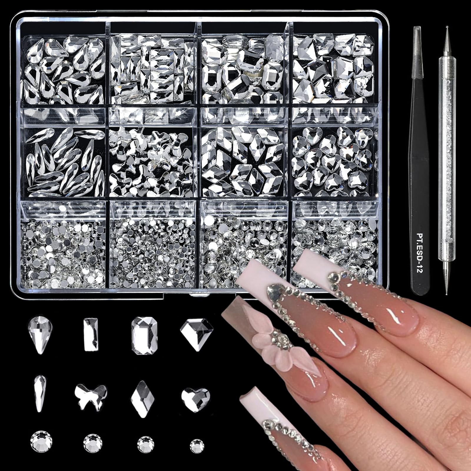 Cycullinyt diamantes uñas 3D, 8 formas para uñas y manualidades.