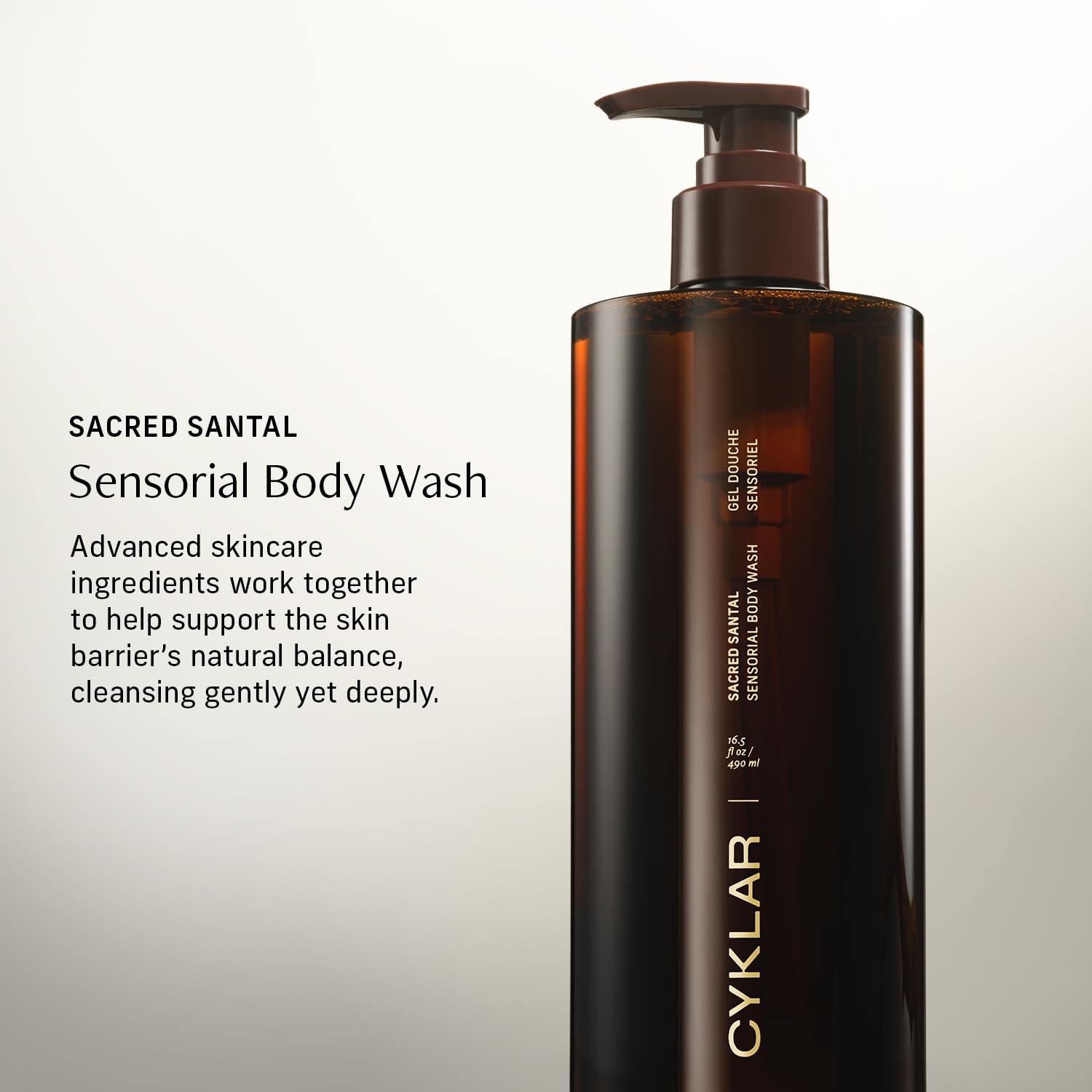 CYKLAR limpiador corporal sensorial Sacred Santal, espuma lujosa que nutre la piel