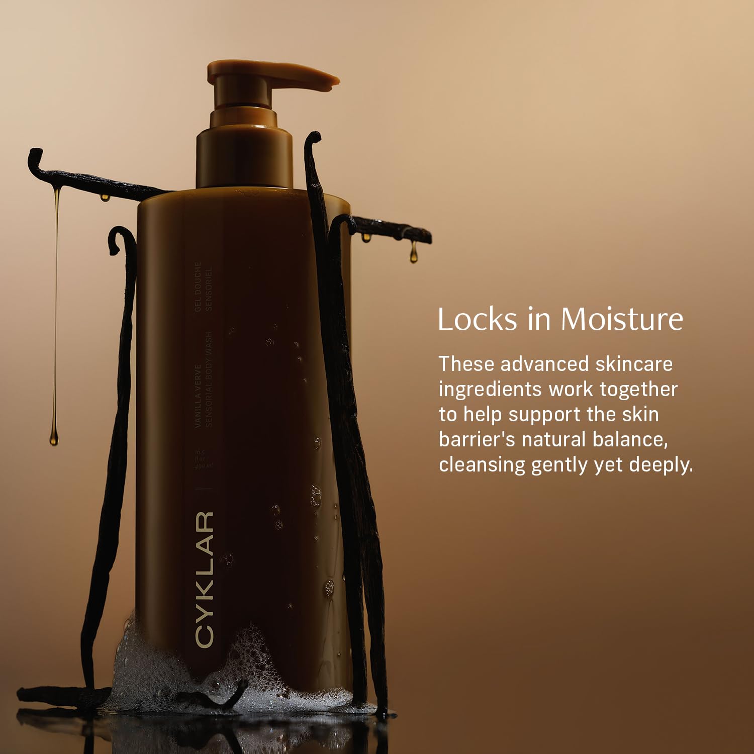 CYKLAR Sensorial Body Wash textura cremosa suaviza la piel sin resecarla.