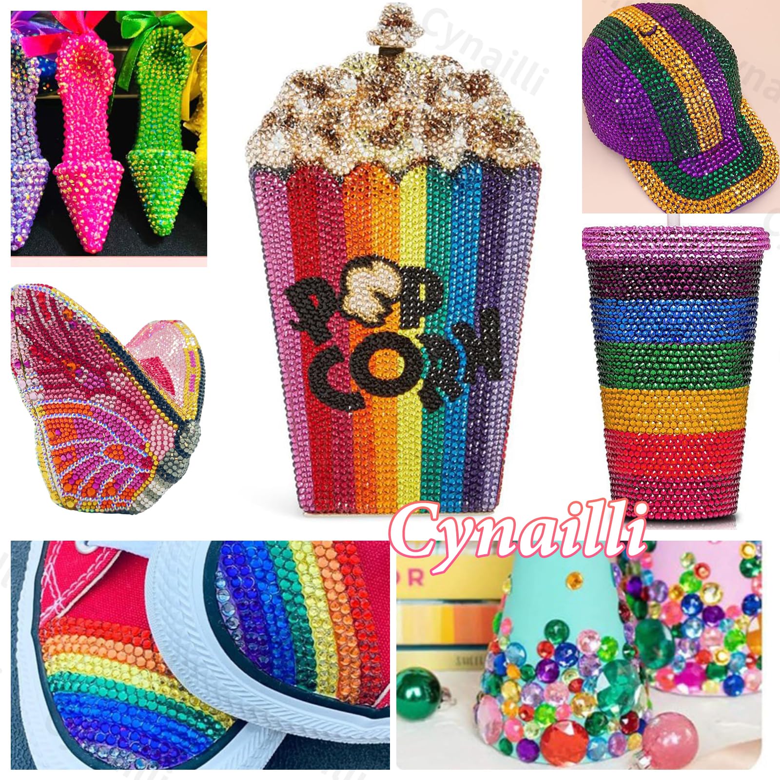 Piedras Cynailli para decorar tazas y botellas con brillo intenso.