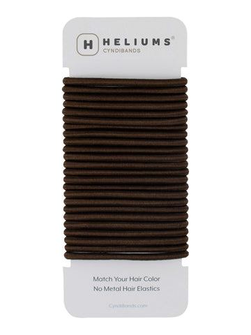 Ligas elásticas Cyndibands marrón oscuro, 24 unidades, se funden con el cabello para un look discreto.
