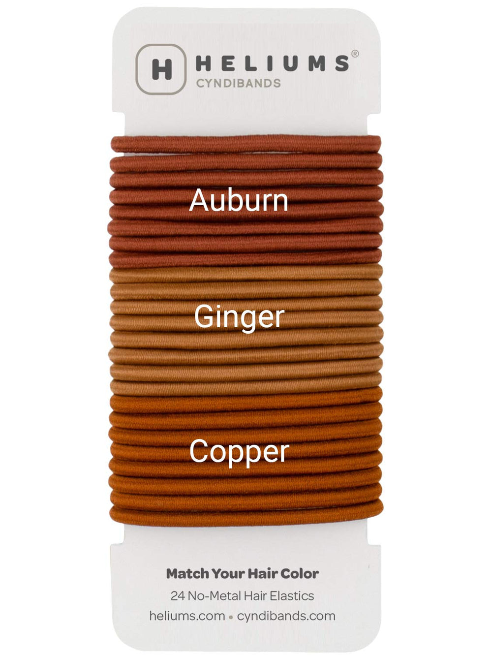 Ligas para cabello en tonos rojizos de Cyndibands, variadas para combinar.
