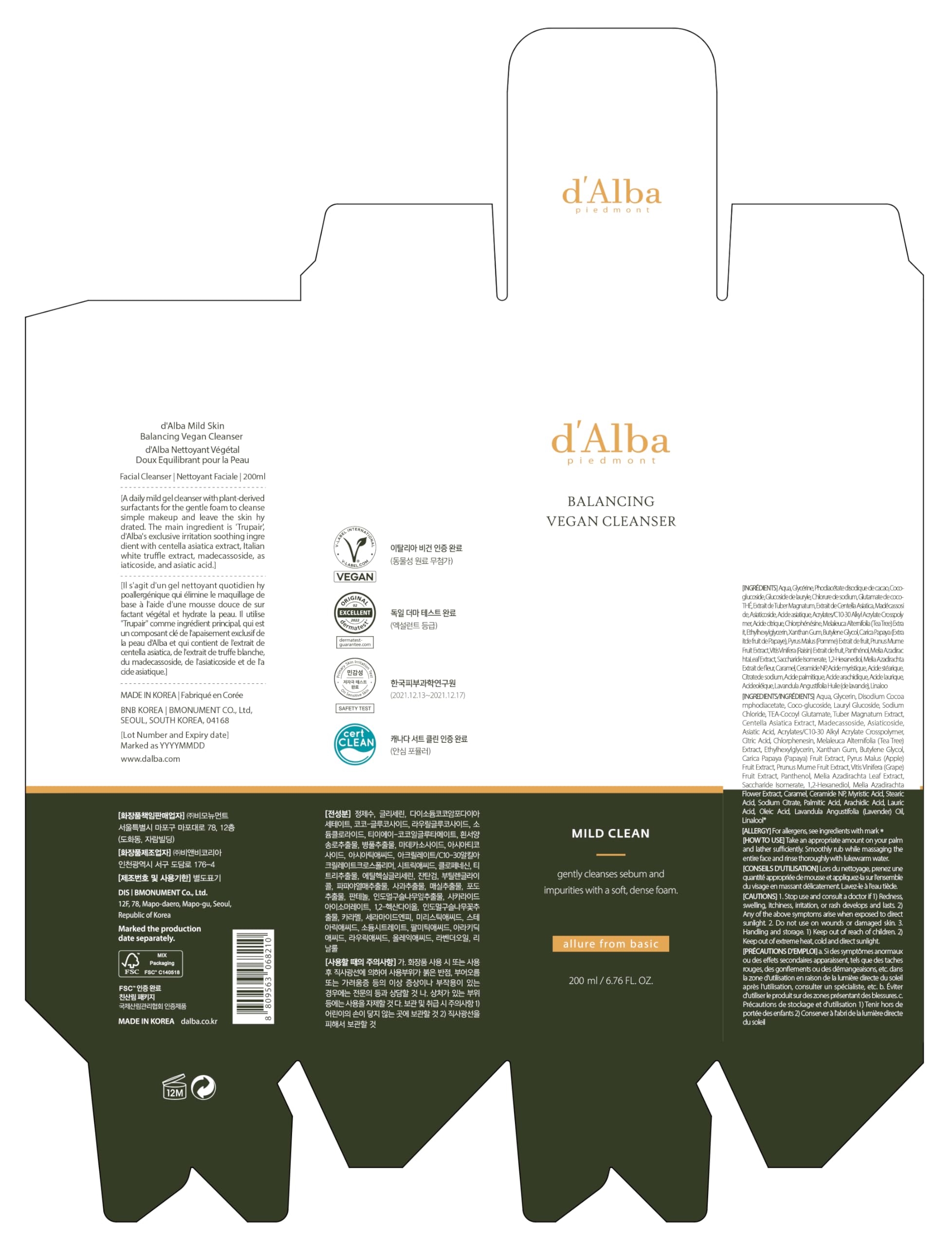 d'alba Piedmont exfoliación suave con complejo fito para piel limpia sin irritación.