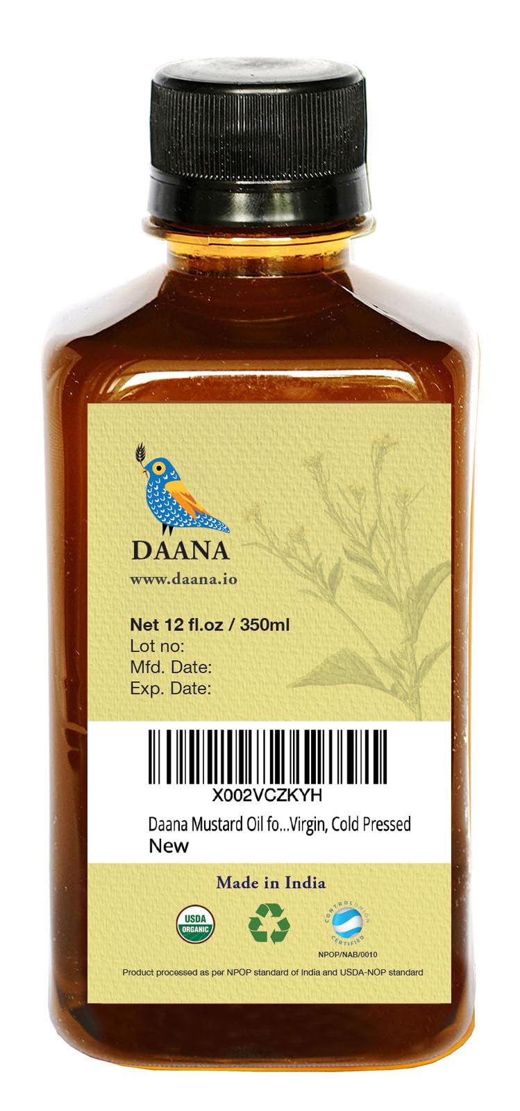 DAANA aceite de mostaza exfoliante suave con sal marina.
