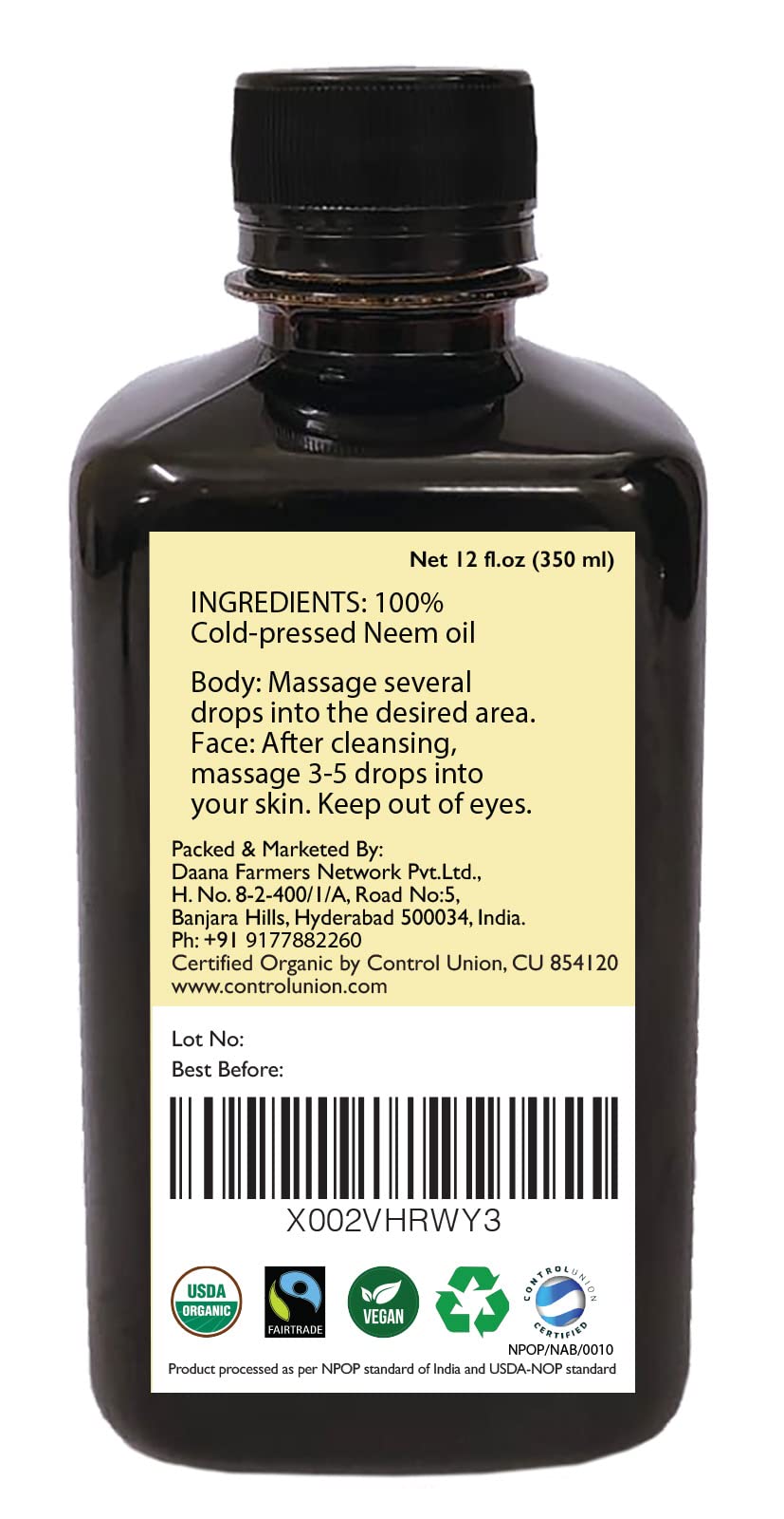 DAANA Neem Oil: aplicación corporal para hidratación uniforme