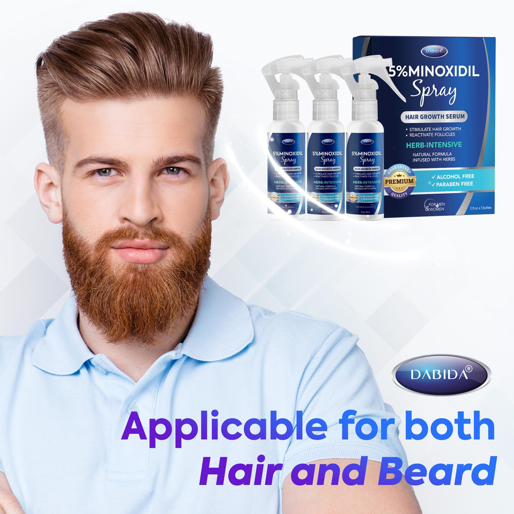 DABIDA Minoxidil caja con tres botellas para tratamiento prolongado.