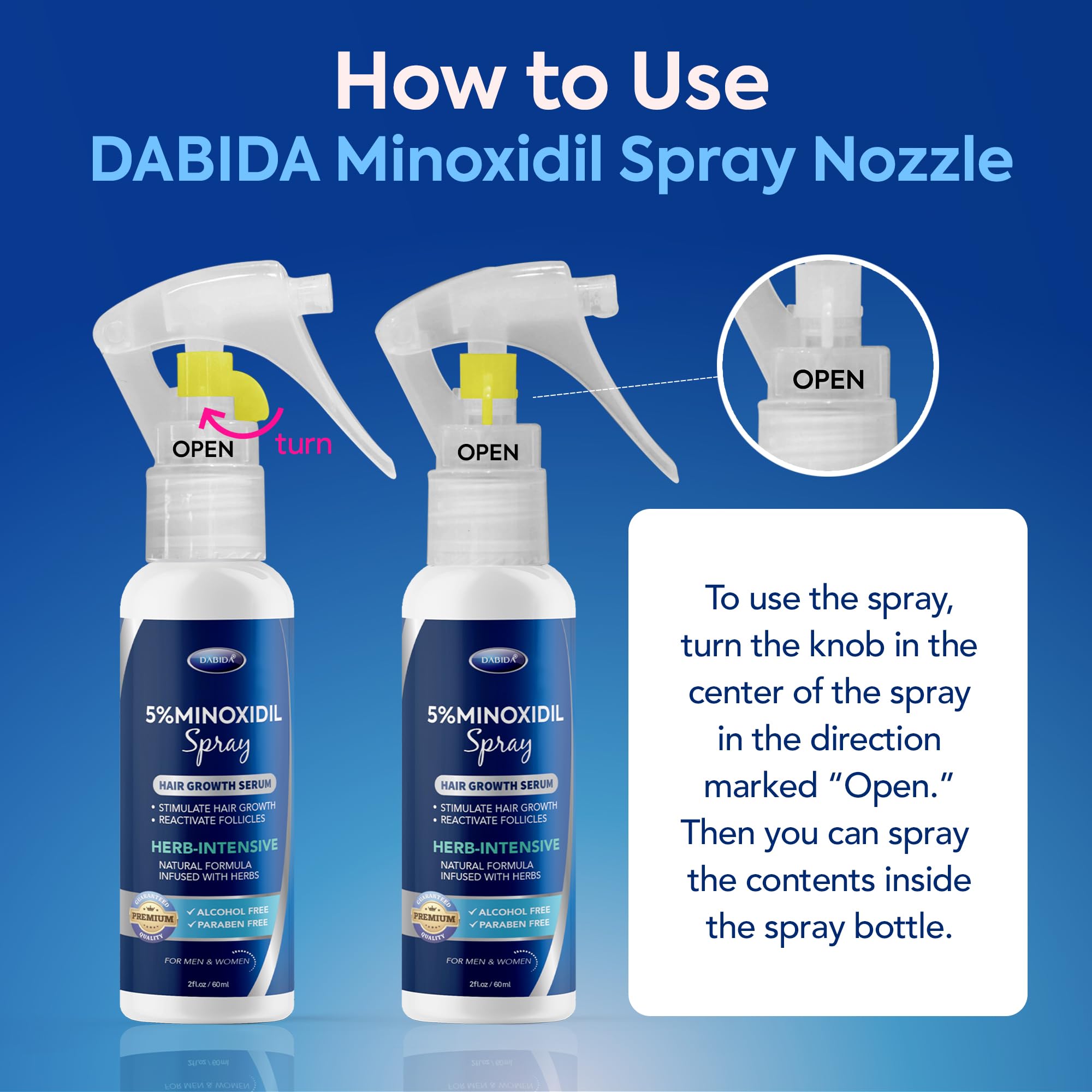 DABIDA Minoxidil para mujeres, cabello fino más fuerte y completo.
