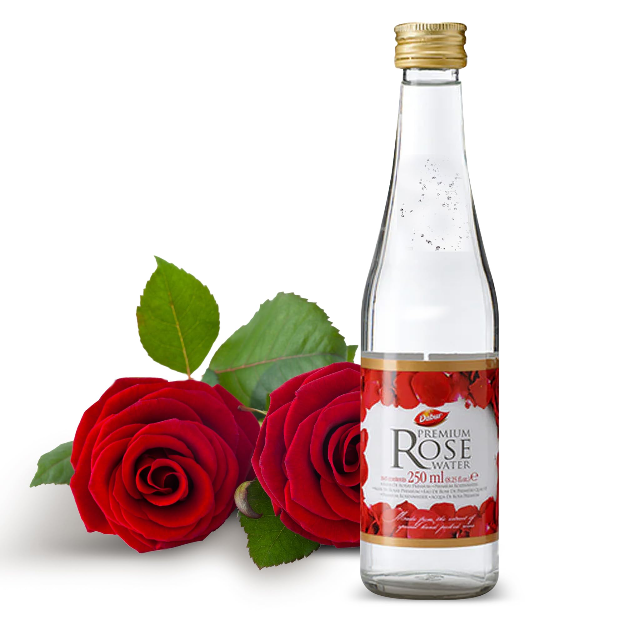 Dabur Agua de Rosas, frasco vertido, aroma floral para cocina y ritual facial