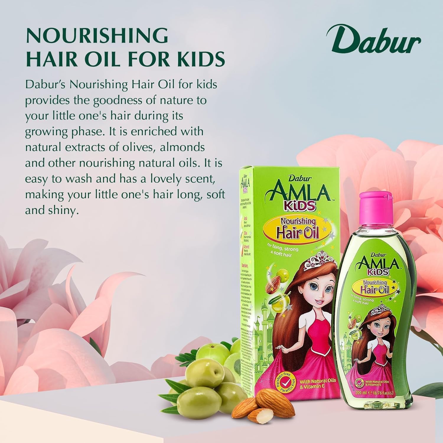 Dabur Amla para niños: aplicación fácil en cuero cabelludo para brillo suave.