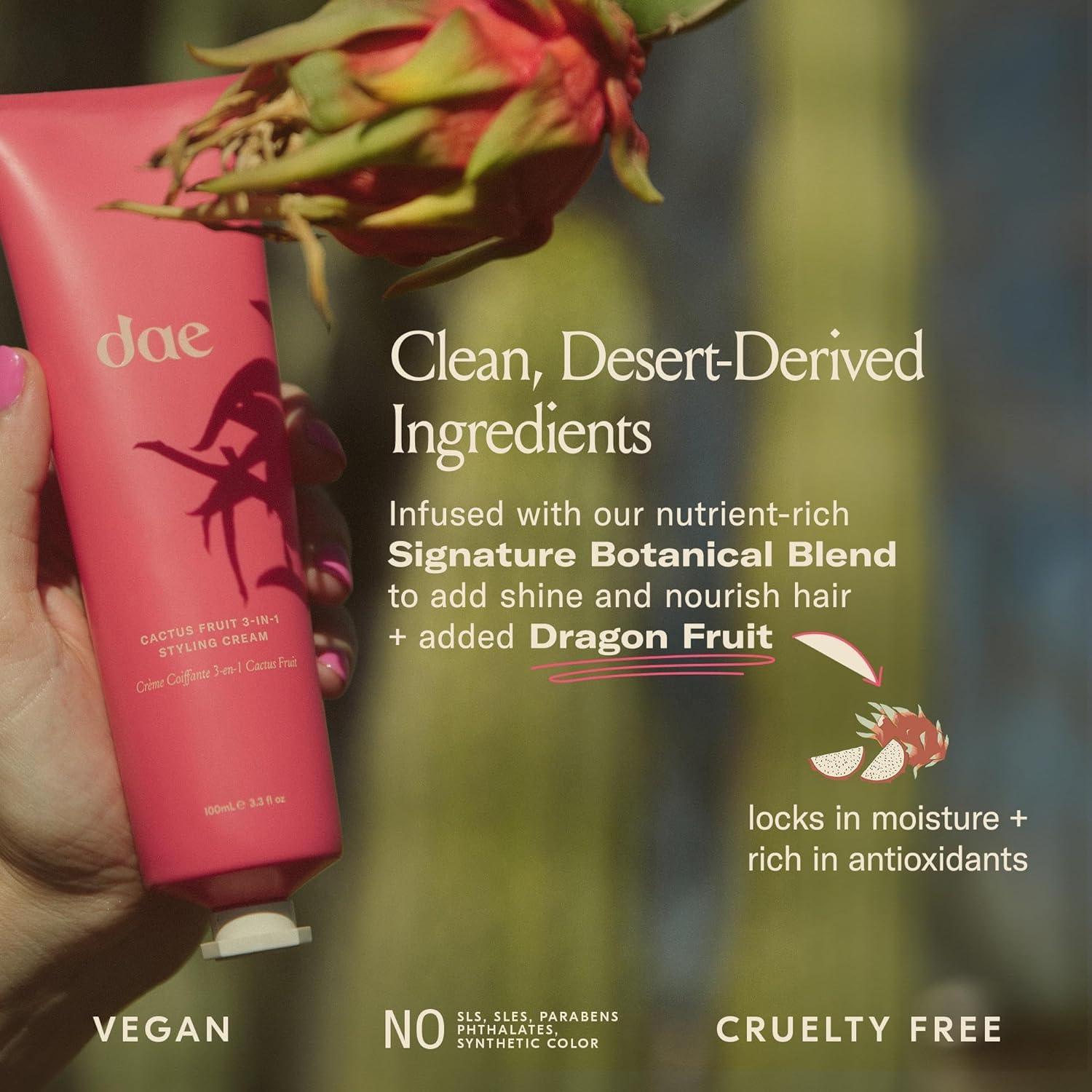 DAE Cactus Fruit 3-en-1 crema: ingredientes desérticos nutritivos.