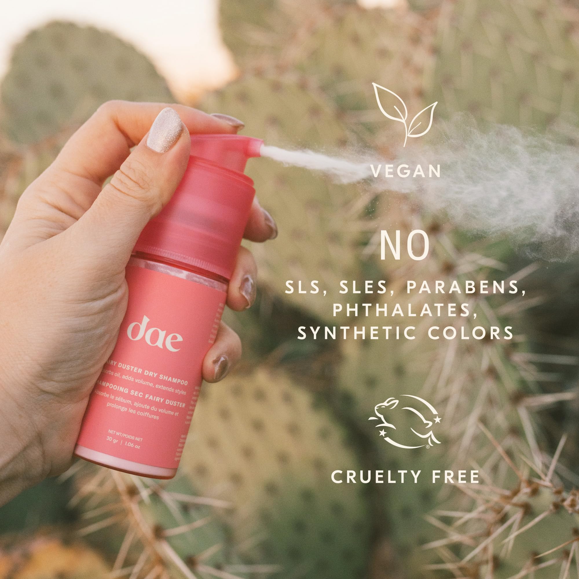DAE Fairy Duster vegano y libre de crueldad con ingredientes naturales.