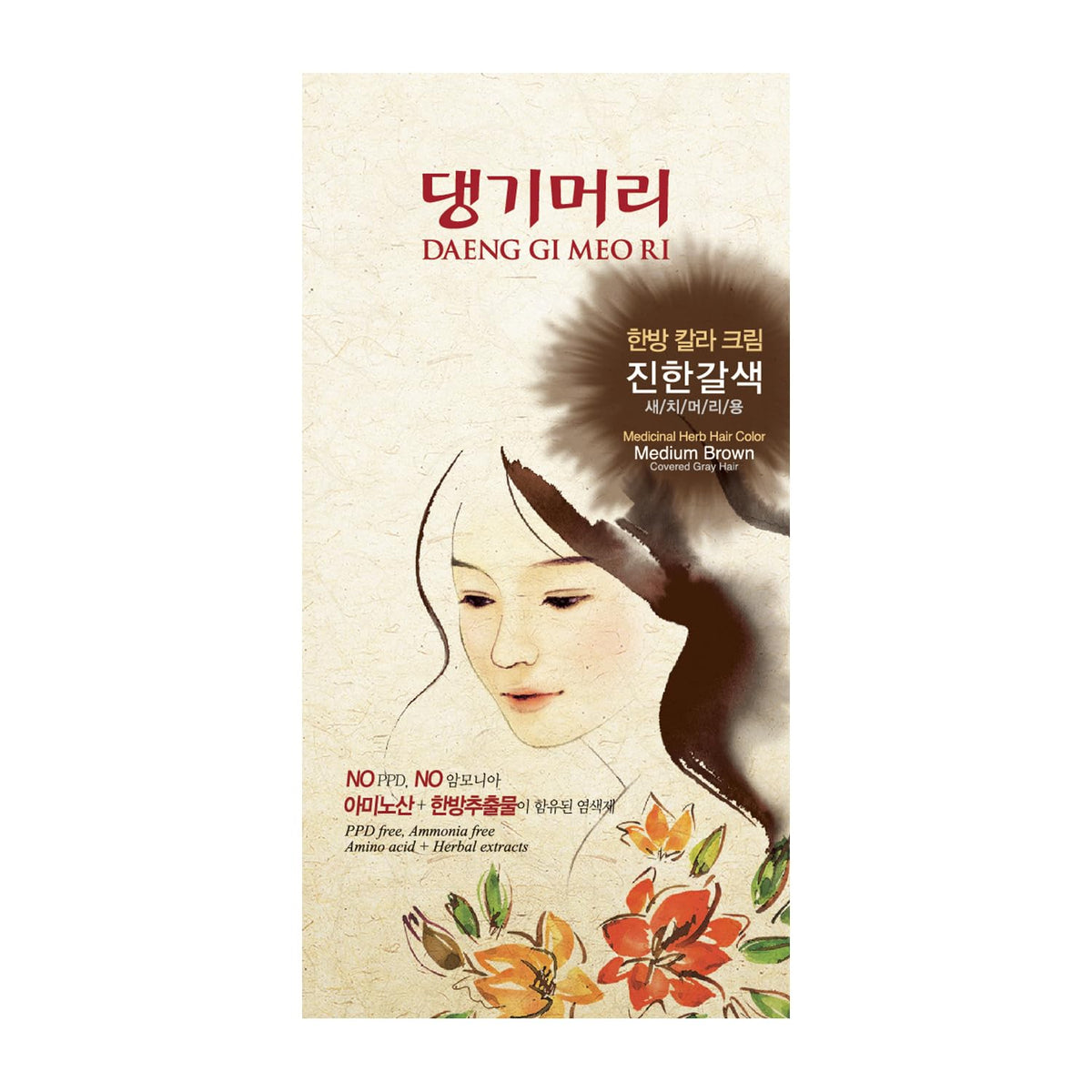 Daeng Gi Meo Ri crema color cabello marrón medio para cobertura natural de canas.