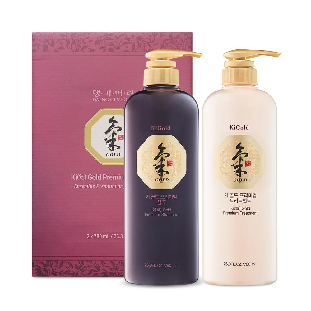 Daeng Gi Meo Ri Ki Gold Champú, botella, cabello suave y nutrido.