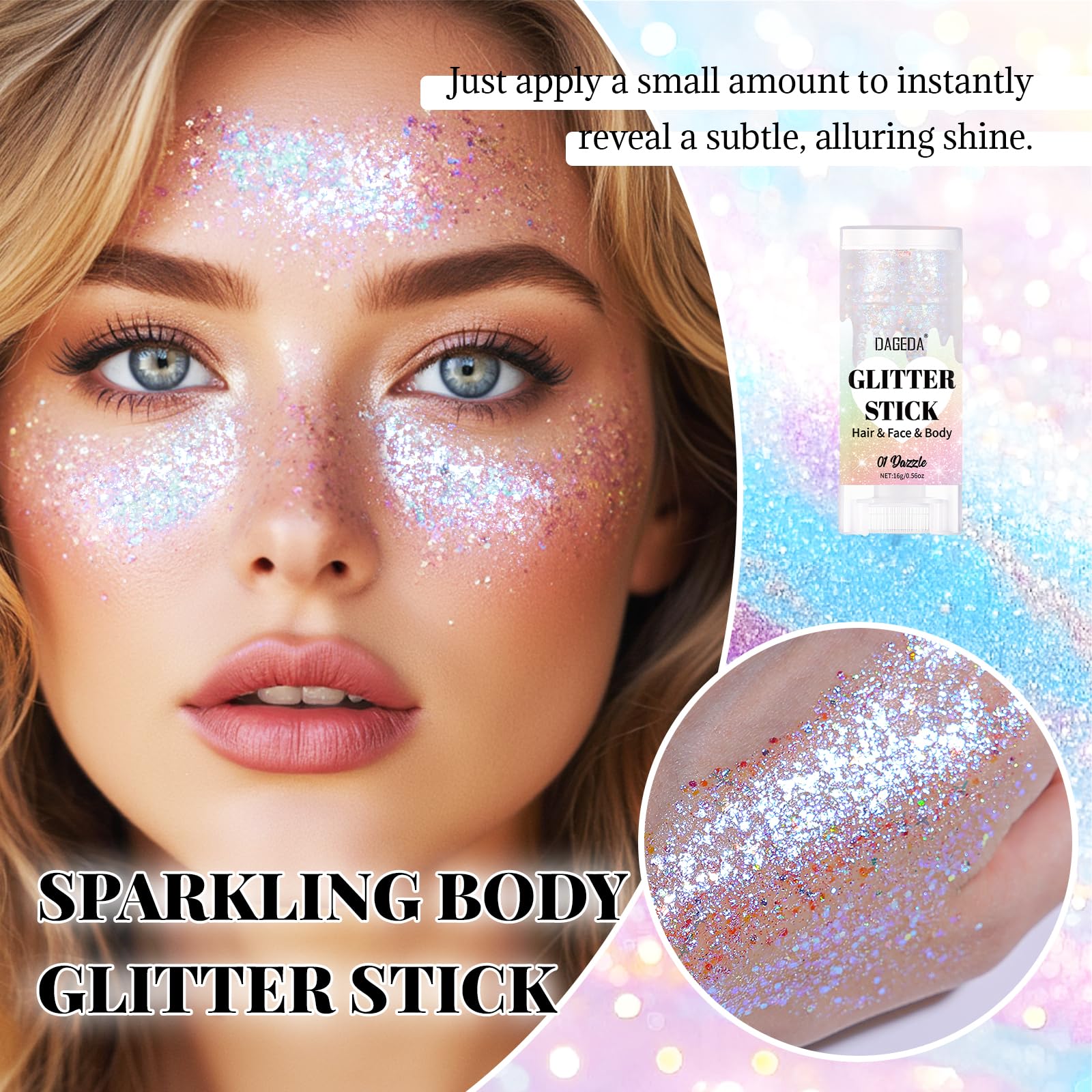 DAGEDA barra brillo para rostro realza ojos y pómulos con brillo iridiscente