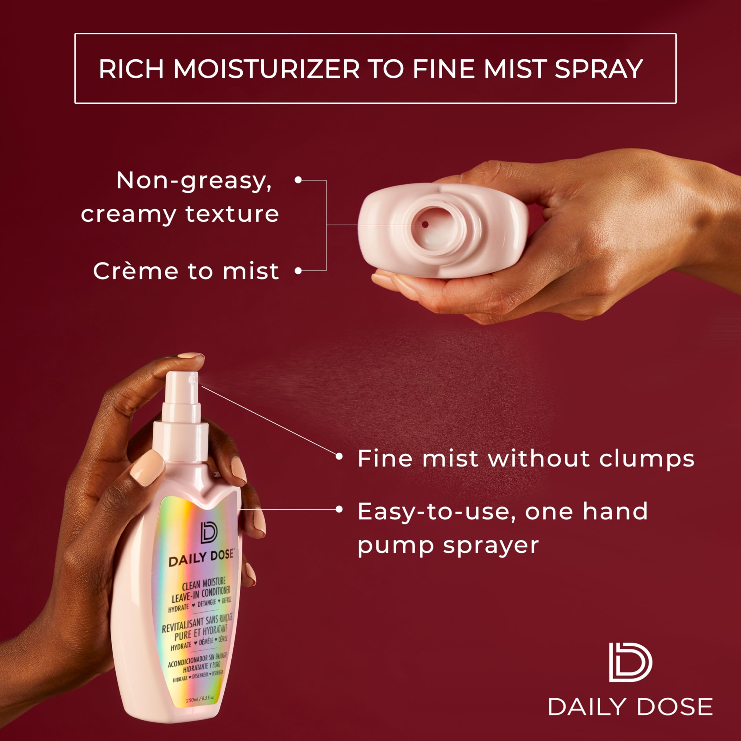 Daily Dose aloe vitaminas aerosol nutre y suaviza el cabello.