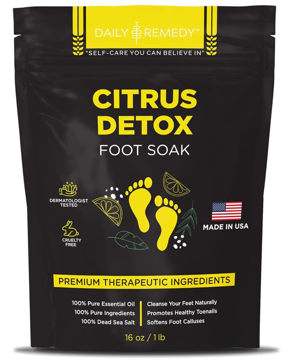 Daily Remedy Citrus Detox Foot Soak, botella vertida, aroma cítrico relajante para pies