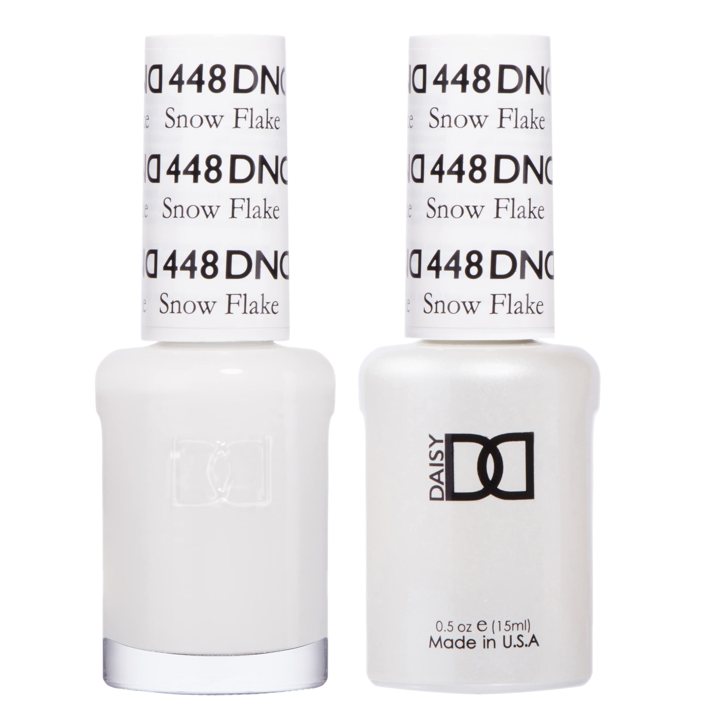 DAISY DND Snow Flake 448: Esmalte en gel blanco cremoso para uñas lisas y cobertura uniforme.