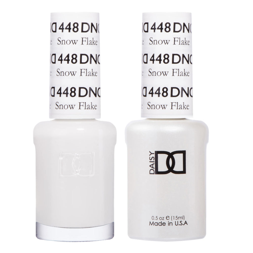 DAISY DND Snow Flake 448: Esmalte en gel blanco cremoso para uñas lisas y cobertura uniforme.