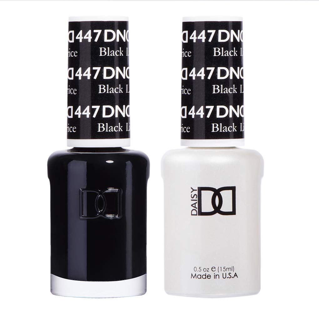 DAISY DND Esmalte gel negro Regaliz 447 con acabado brillante.