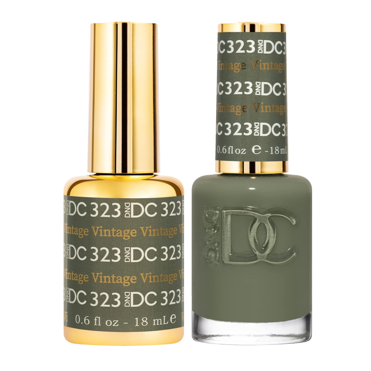 Daisy DND Esmalte Gel Vintage 323: color oliva intenso y cobertura uniforme.