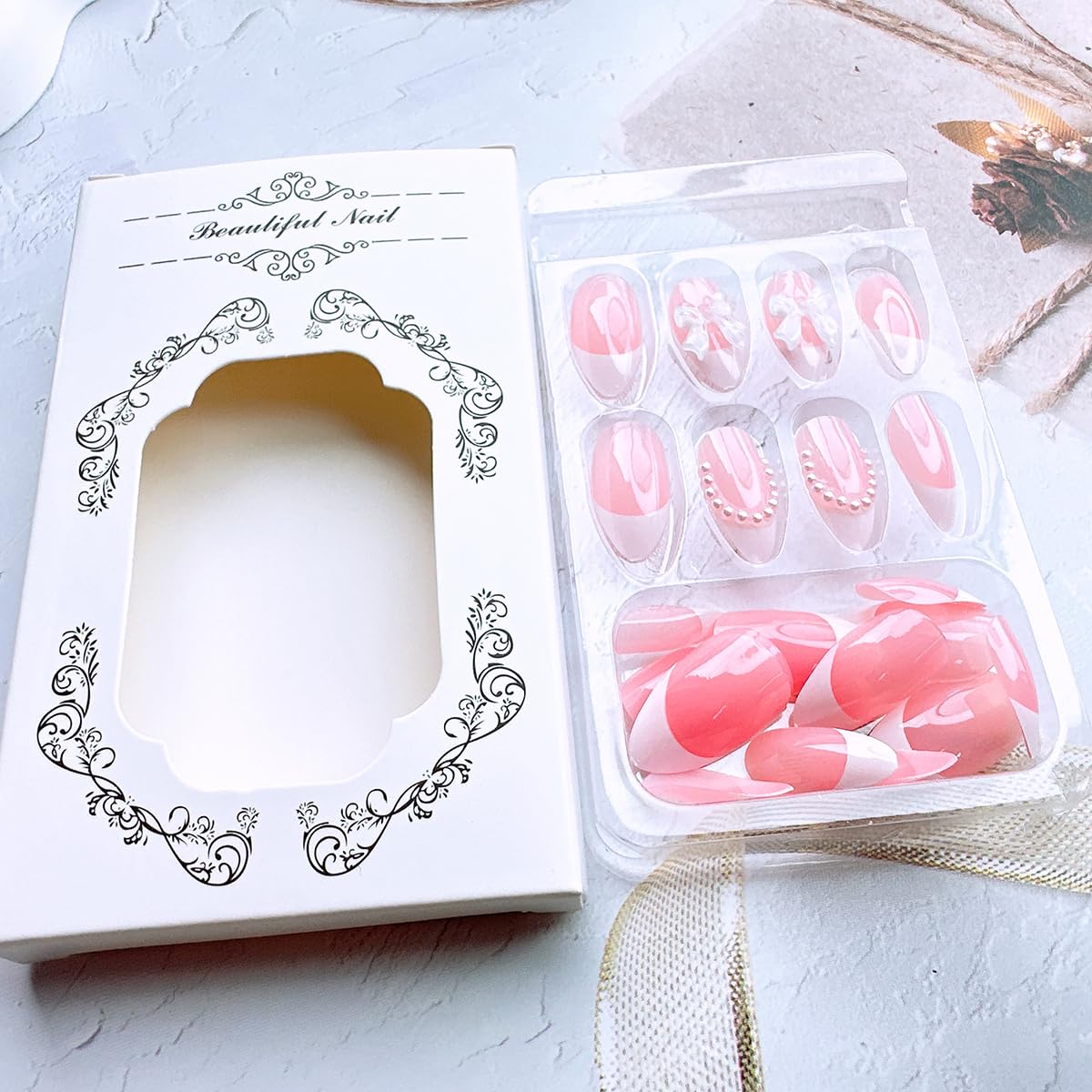 DAJIJIYOU caja de 24 uñas, refuerzo y organización.