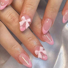 DAJIJIYOU uñas frances lazo en caja, diseño elegante para ocasiones