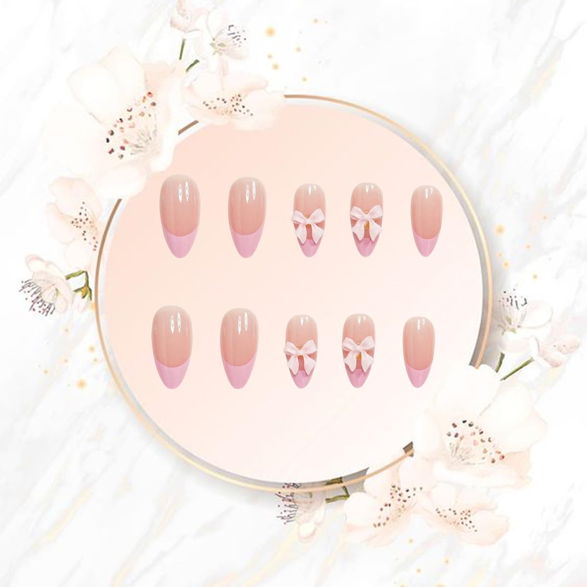 DAJIJIYOU uñas frances lazo con patrón 03, estilo para evento