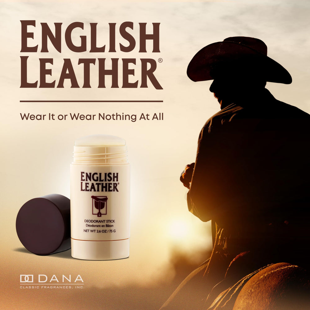 Desodorante Dana English Leather barra aplicación, facilita uso diario.