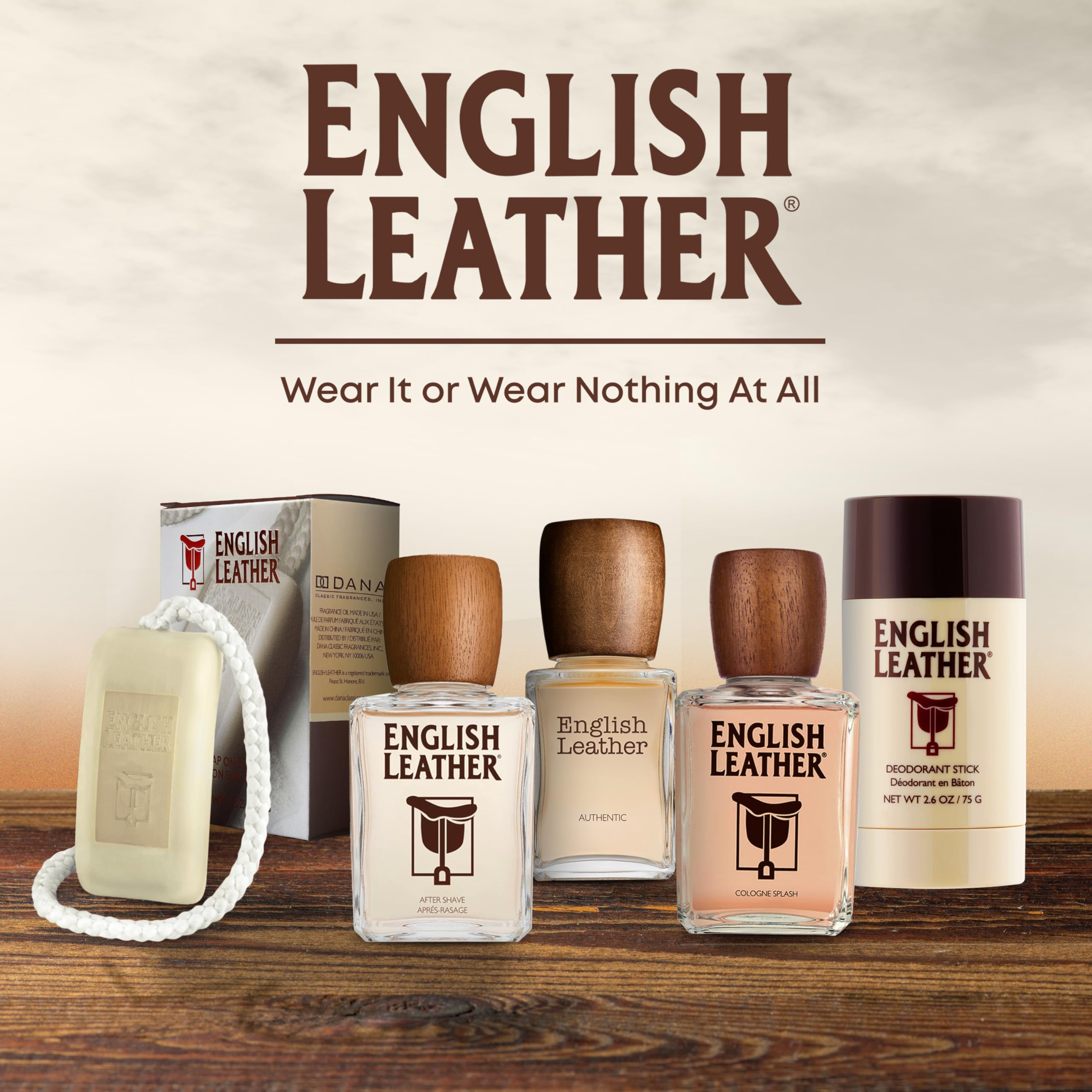Desodorante Dana English Leather textura barra, facilita deslizamiento.