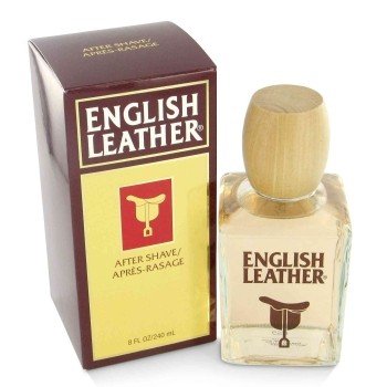Dana English Leather apres-rasage : bouteille chic et parfum cuir boisé durable.
