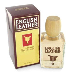 Dana English Leather apres-rasage : bouteille chic et parfum cuir boisé durable.
