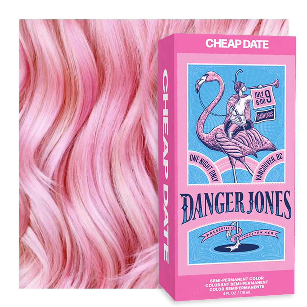 Danger Jones coloración semipermanente rosa claro en botella, tono vibrante y fácil de usar.