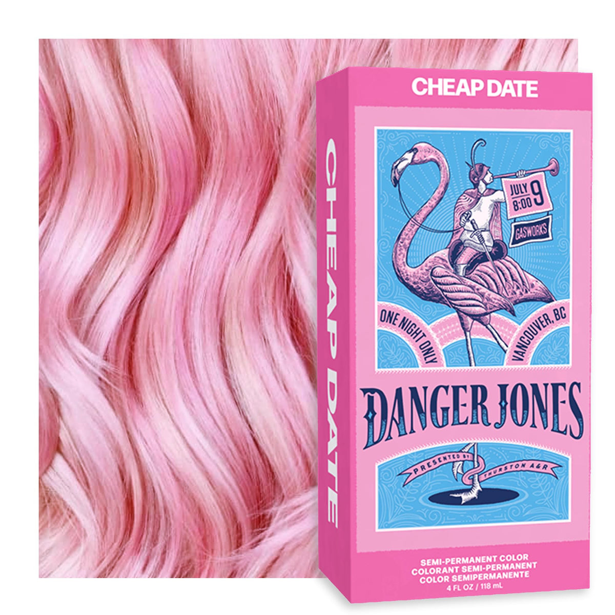 Danger Jones coloración semipermanente rosa claro en botella, tono vibrante y fácil de usar.